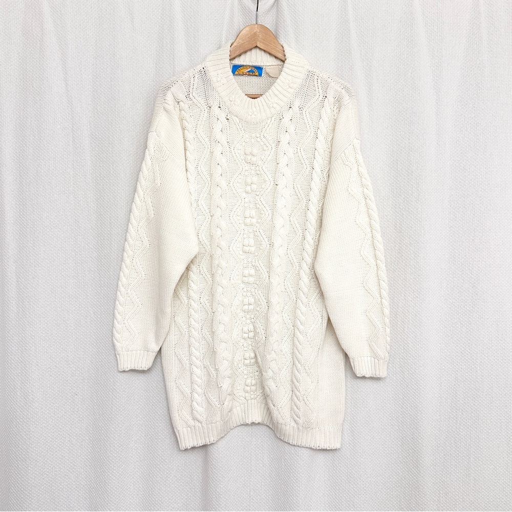 Pacific Coast Oversized Chunky Cable Knit Sweater Cream Fisherman Cozy Vintage